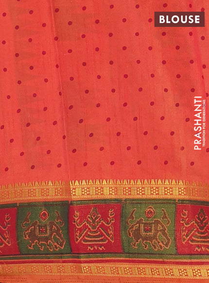 Semi tussar saree dual shade of orange with plain body and ikat woven zari border