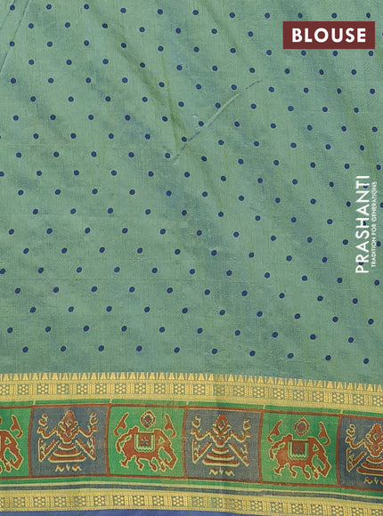 Semi tussar saree dual shade of greenish blue with plain body and ikat woven zari border