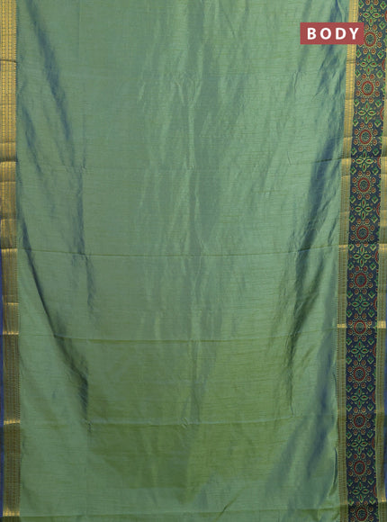 Semi tussar saree dual shade of green and blue with plain body and ikat woven zari border