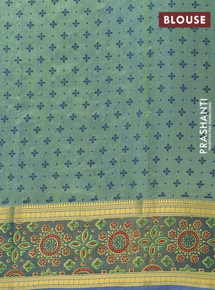Semi tussar saree dual shade of green and blue with plain body and ikat woven zari border