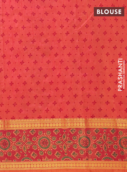 Semi tussar saree dual shade of pinkish orange with plain body and ikat woven zari border