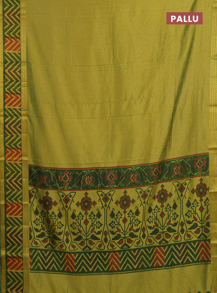 Semi tussar saree dual shade of light green with plain body and ikat woven zari border