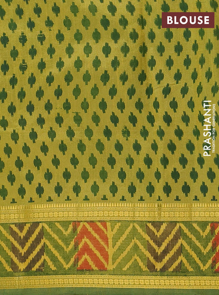 Semi tussar saree dual shade of light green with plain body and ikat woven zari border