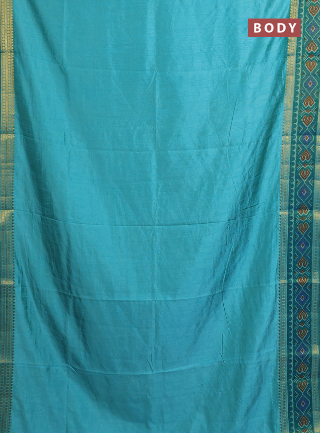 Semi tussar saree dual shade of teal blue with plain body and ikat woven zari border