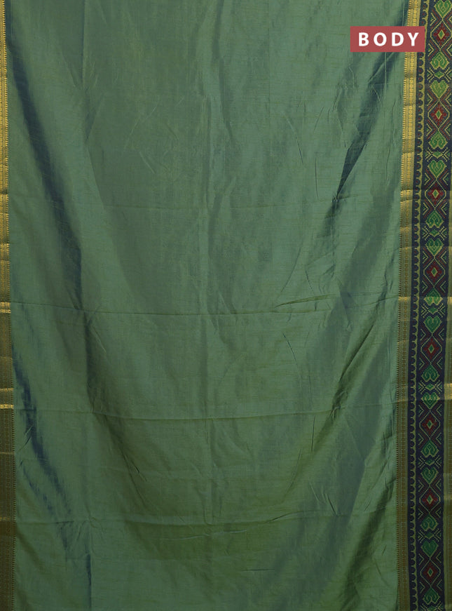 Semi tussar saree dual shade of greenish blue with plain body and ikat woven zari border