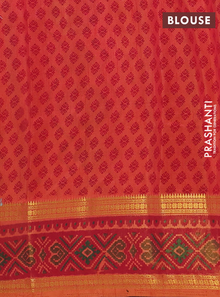 Semi tussar saree dual shade of pinkish orange with plain body and ikat woven zari border