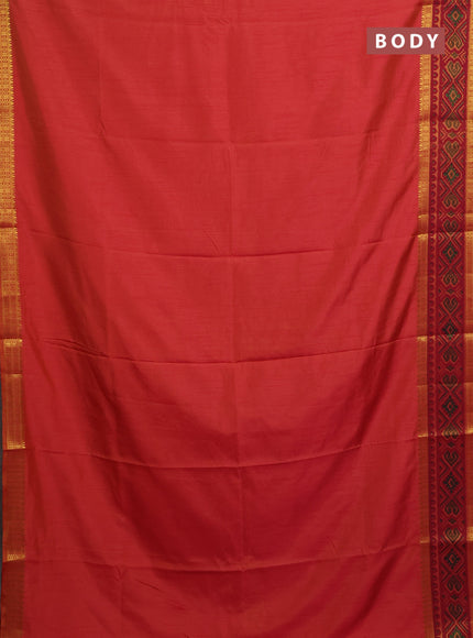 Semi tussar saree dual shade of pinkish orange with plain body and ikat woven zari border