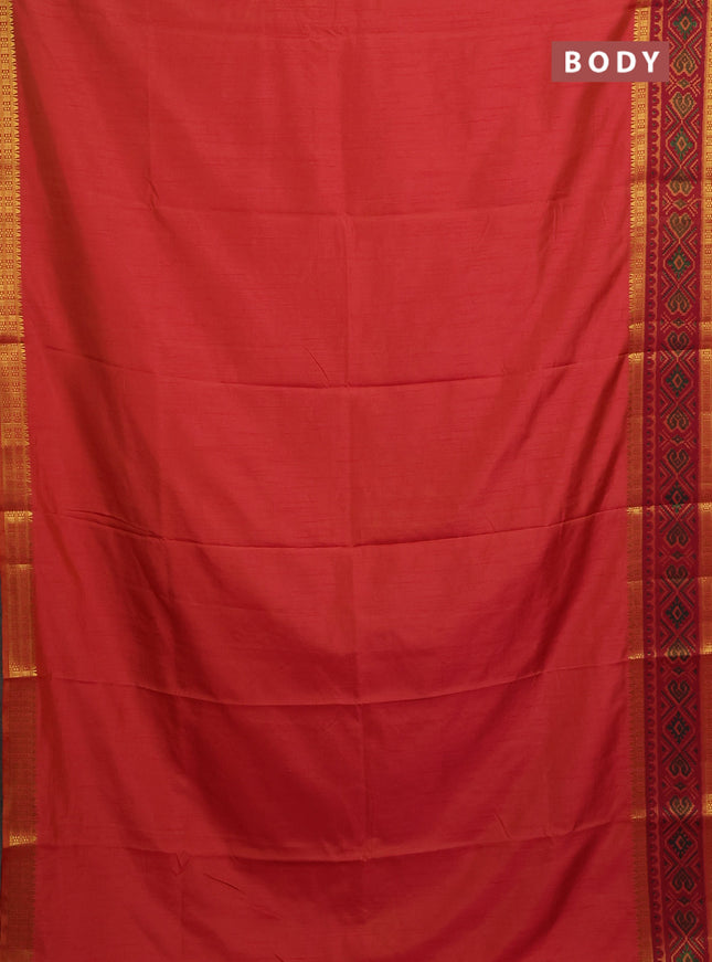 Semi tussar saree dual shade of pinkish orange with plain body and ikat woven zari border
