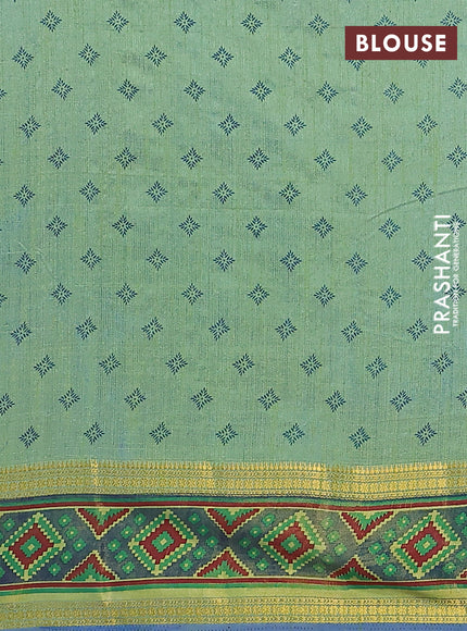 Semi tussar saree dual shade of greenish blue with plain body and ikat woven zari border