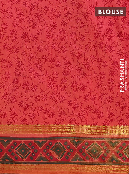 Semi tussar saree dual shade of pinkish orange with plain body and ikat woven zari border