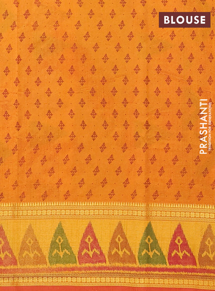 Semi tussar saree sunset orange and dark mustard with plain body and ikat woven zari border