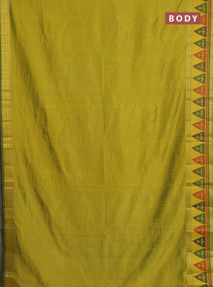 Semi tussar saree dual shade of light green with plain body and ikat woven zari border