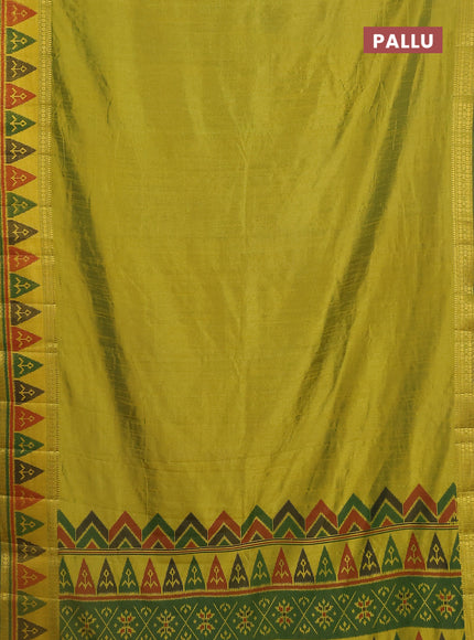 Semi tussar saree dual shade of light green with plain body and ikat woven zari border