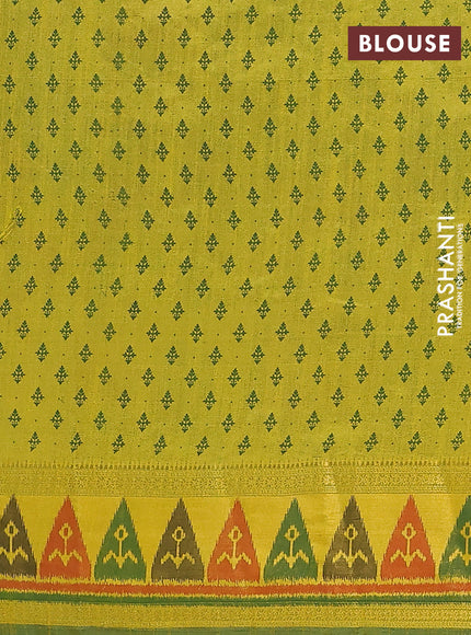 Semi tussar saree dual shade of light green with plain body and ikat woven zari border