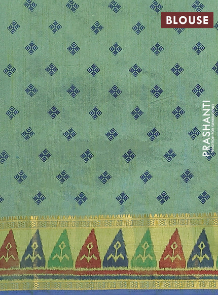 Semi tussar saree dual shade of greenish blue with plain body and ikat woven zari border