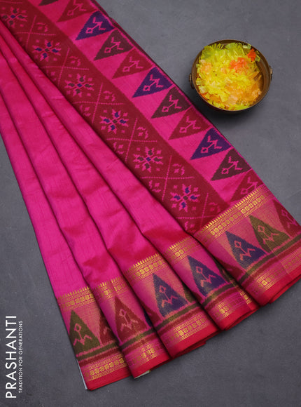 Semi tussar saree dual shade of pink with plain body and ikat woven zari border