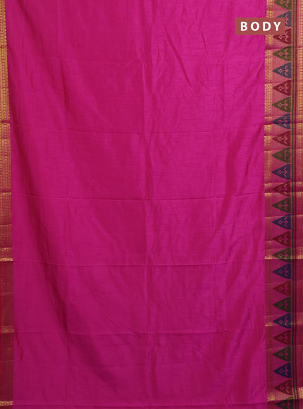 Semi tussar saree dual shade of pink with plain body and ikat woven zari border