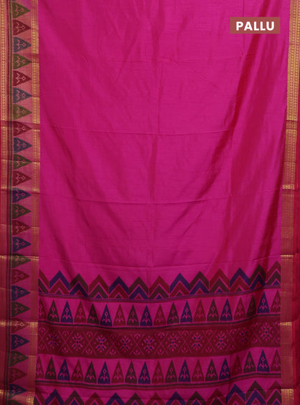 Semi tussar saree dual shade of pink with plain body and ikat woven zari border