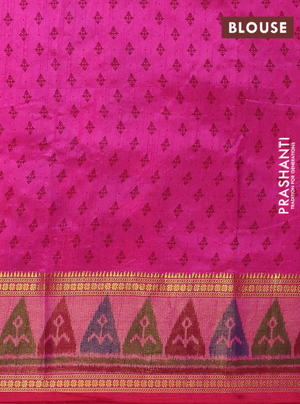 Semi tussar saree dual shade of pink with plain body and ikat woven zari border