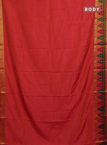 Semi tussar saree dual shade of pinkish orange with plain body and ikat woven zari border