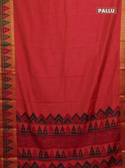 Semi tussar saree dual shade of pinkish orange with plain body and ikat woven zari border