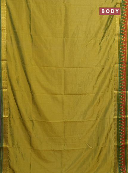 Semi tussar saree light green and green with plain body and ikat woven zari border