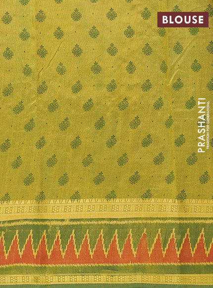 Semi tussar saree light green and green with plain body and ikat woven zari border