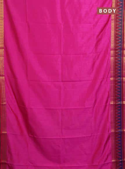 Semi tussar saree pink and maroon with plain body and ikat woven zari border