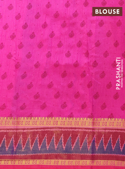 Semi tussar saree pink and maroon with plain body and ikat woven zari border