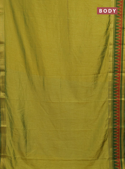 Semi tussar saree light green and green with plain body and ikat woven zari border