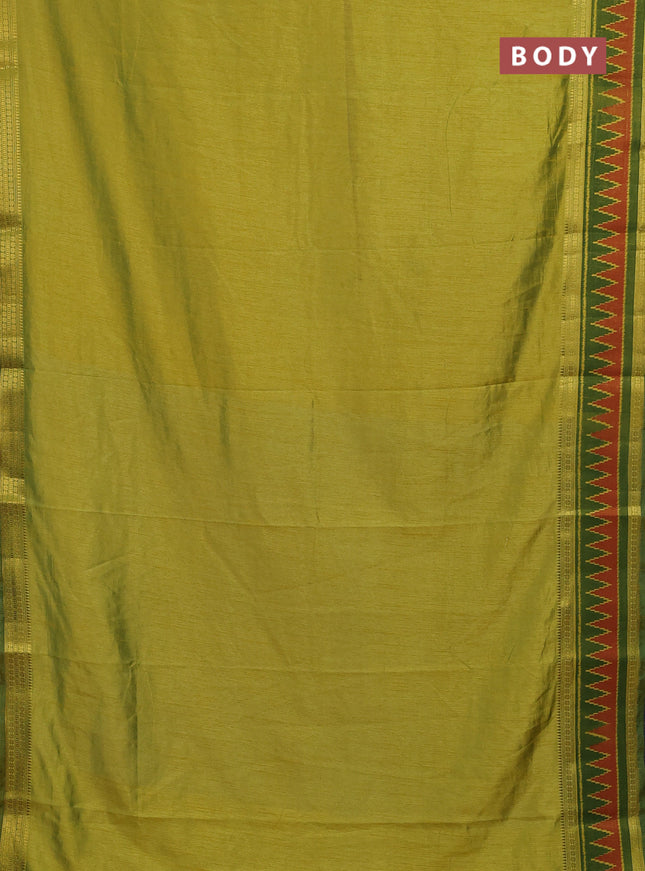 Semi tussar saree light green and green with plain body and ikat woven zari border