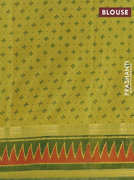 Semi tussar saree light green and green with plain body and ikat woven zari border