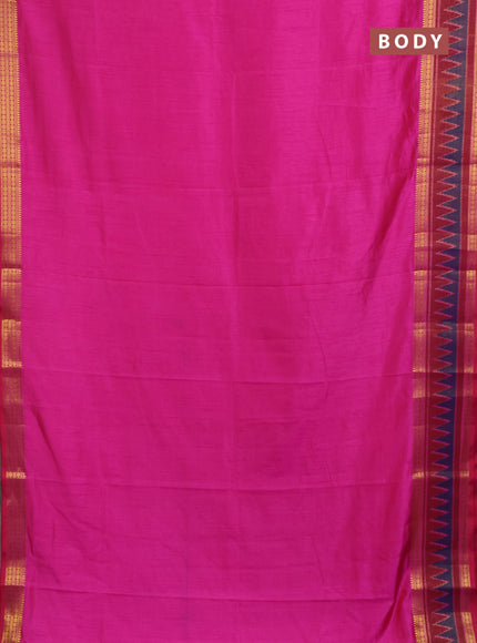 Semi tussar saree pink with plain body and ikat woven zari border