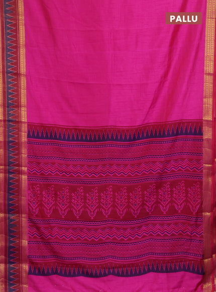 Semi tussar saree pink with plain body and ikat woven zari border