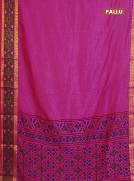 Semi tussar saree pink and maroon with plain body and ikat woven zari border