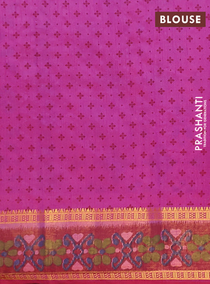Semi tussar saree pink and maroon with plain body and ikat woven zari border