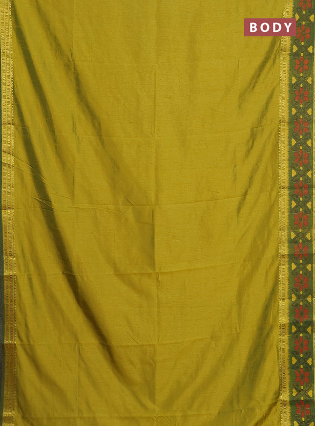 Semi tussar saree light green and green with plain body and ikat woven zari border