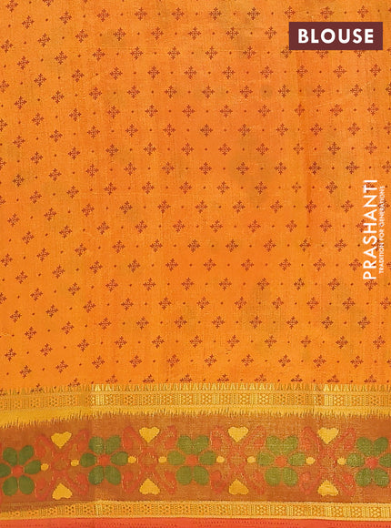Semi tussar saree sunset orange and dark mustard with plain body and ikat woven zari border
