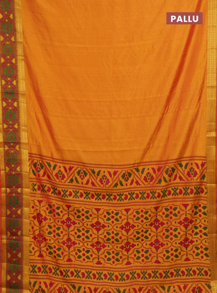 Semi tussar saree sunset orange and dark mustard with plain body and ikat woven zari border
