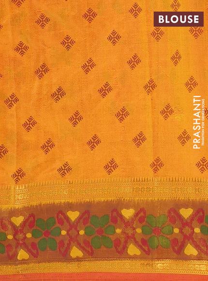 Semi tussar saree sunset orange and dark mustard with plain body and ikat woven zari border