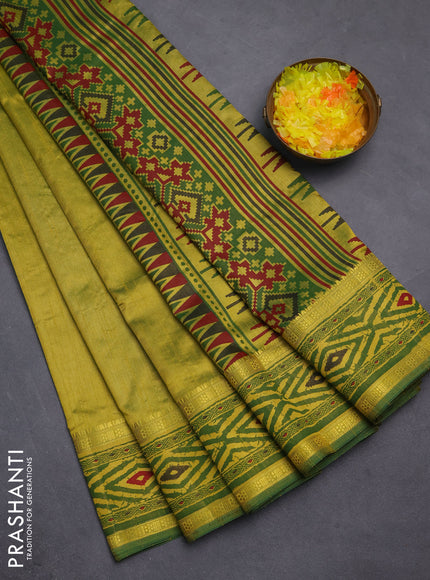 Semi tussar saree light green and green with plain body and ikat printed pallu