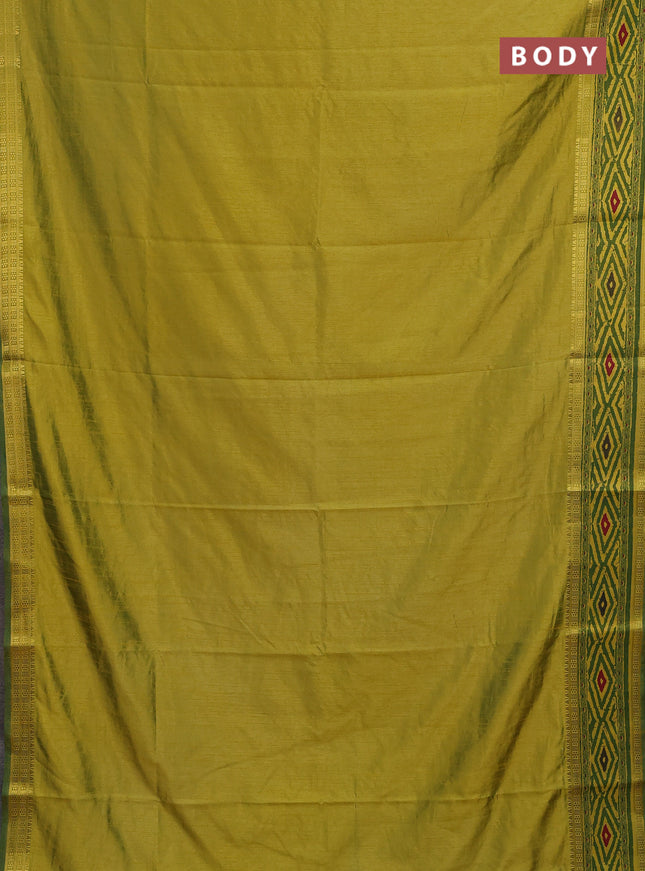 Semi tussar saree light green and green with plain body and ikat printed pallu