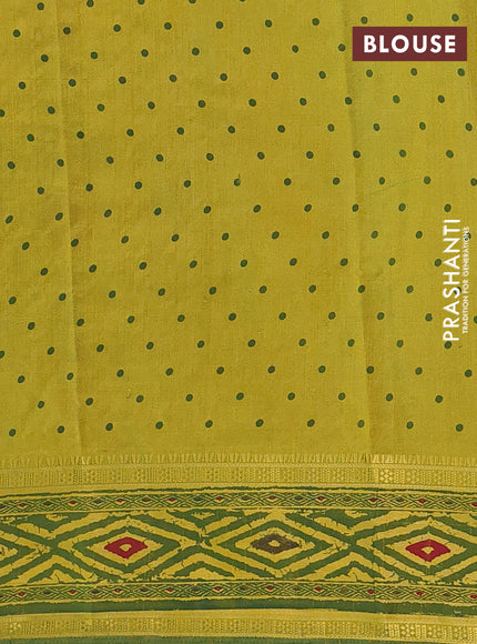 Semi tussar saree light green and green with plain body and ikat printed pallu