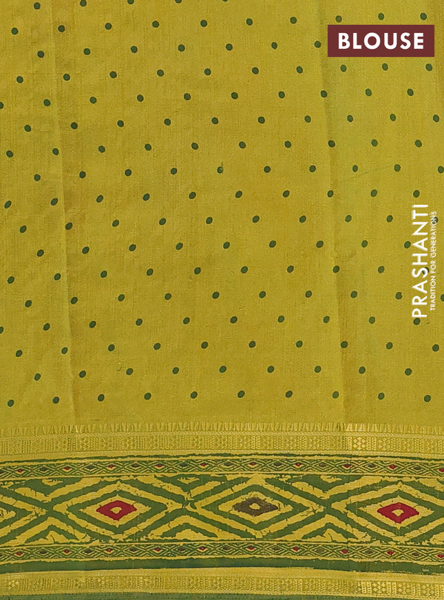 Semi tussar saree light green and green with plain body and ikat printed pallu
