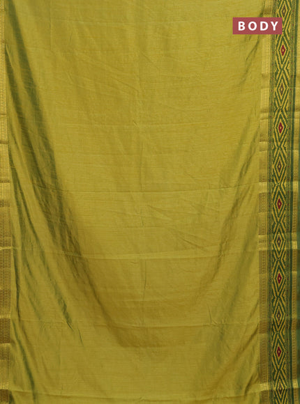 Semi tussar saree light green and green with plain body and ikat printed pallu