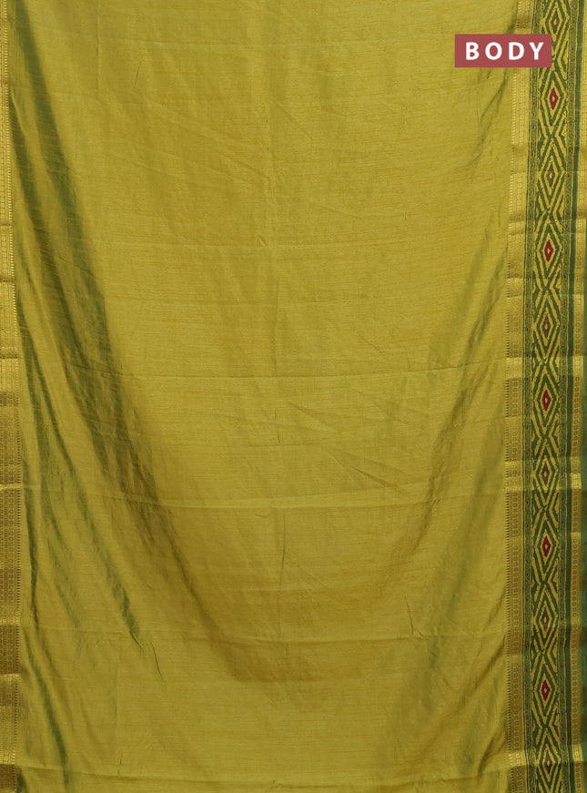 Semi tussar saree light green and green with plain body and ikat printed pallu