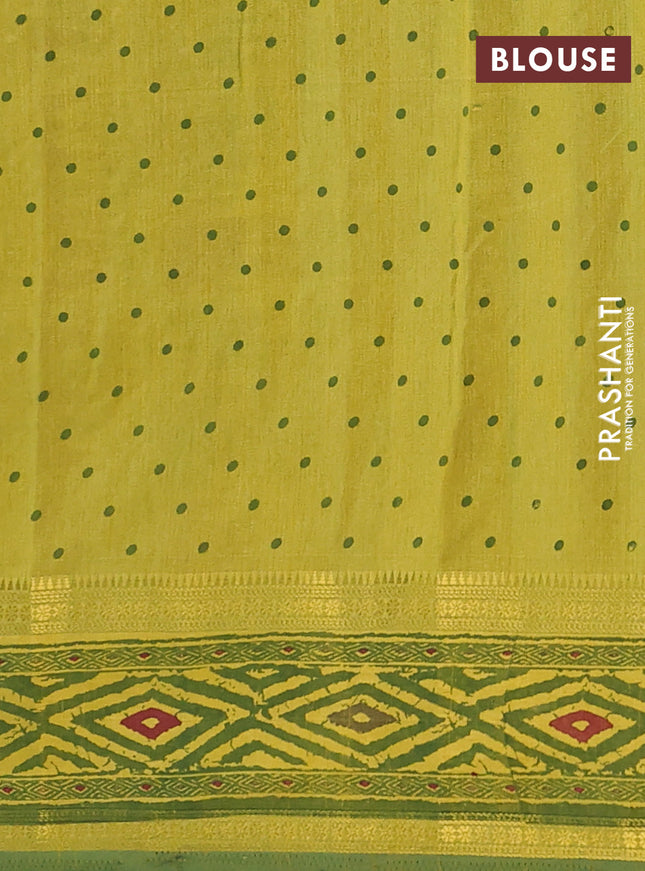 Semi tussar saree light green and green with plain body and ikat printed pallu
