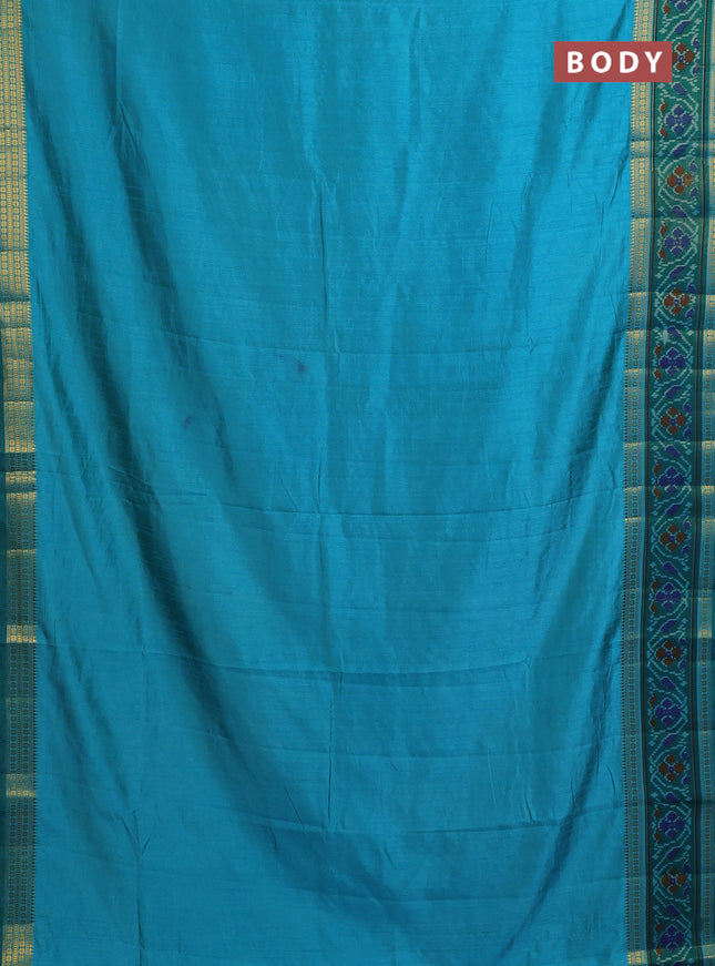 Semi tussar saree dual shade of teal blue and teal green with plain body and ikat woven zari border