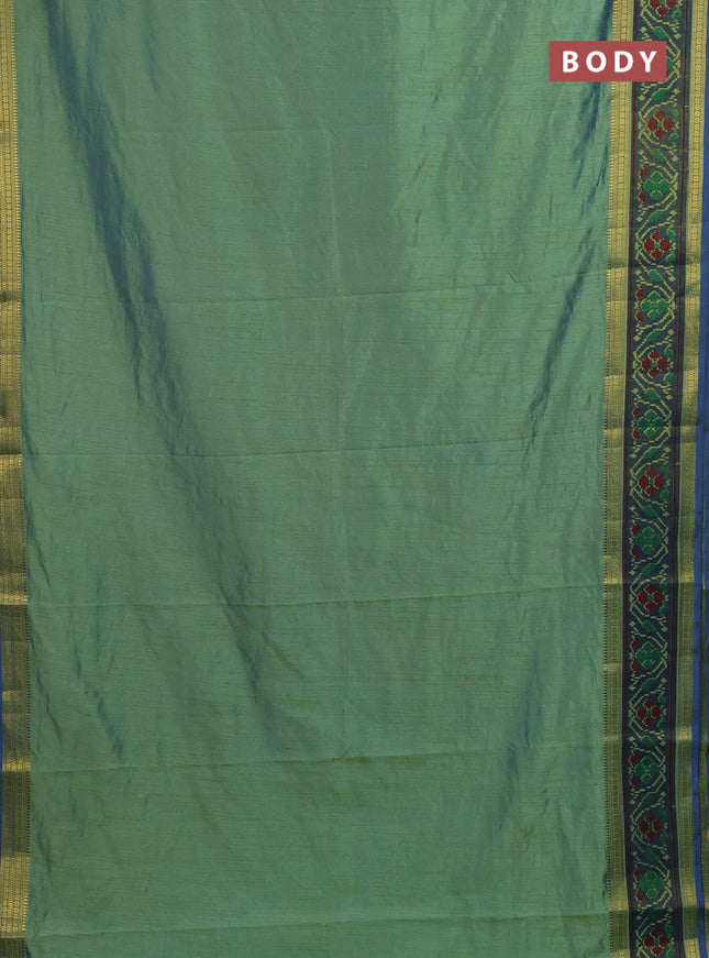 Semi tussar saree dual shade of greenish blue and blue with plain body and ikat woven zari border