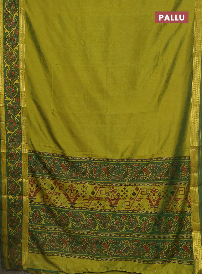 Semi tussar saree light green and green with plain body and ikat woven zari border